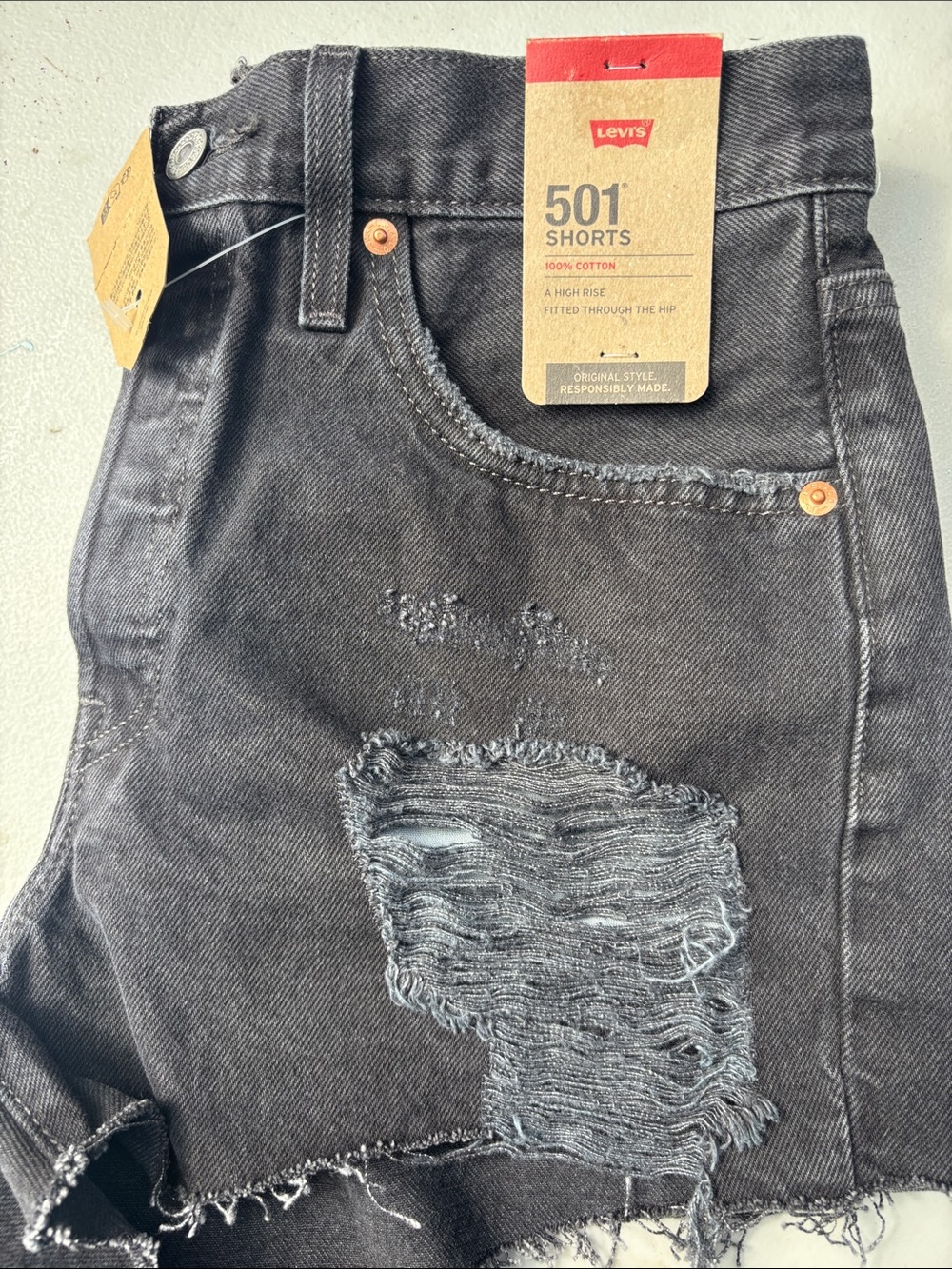 Levi's 501 Black Ripped Womens Denim Shorts